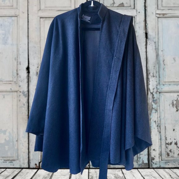 Vintage August Custom Tailors Hong Kong Black Cashmere Blend Silk Lined Cape OS - Picture 6 of 10